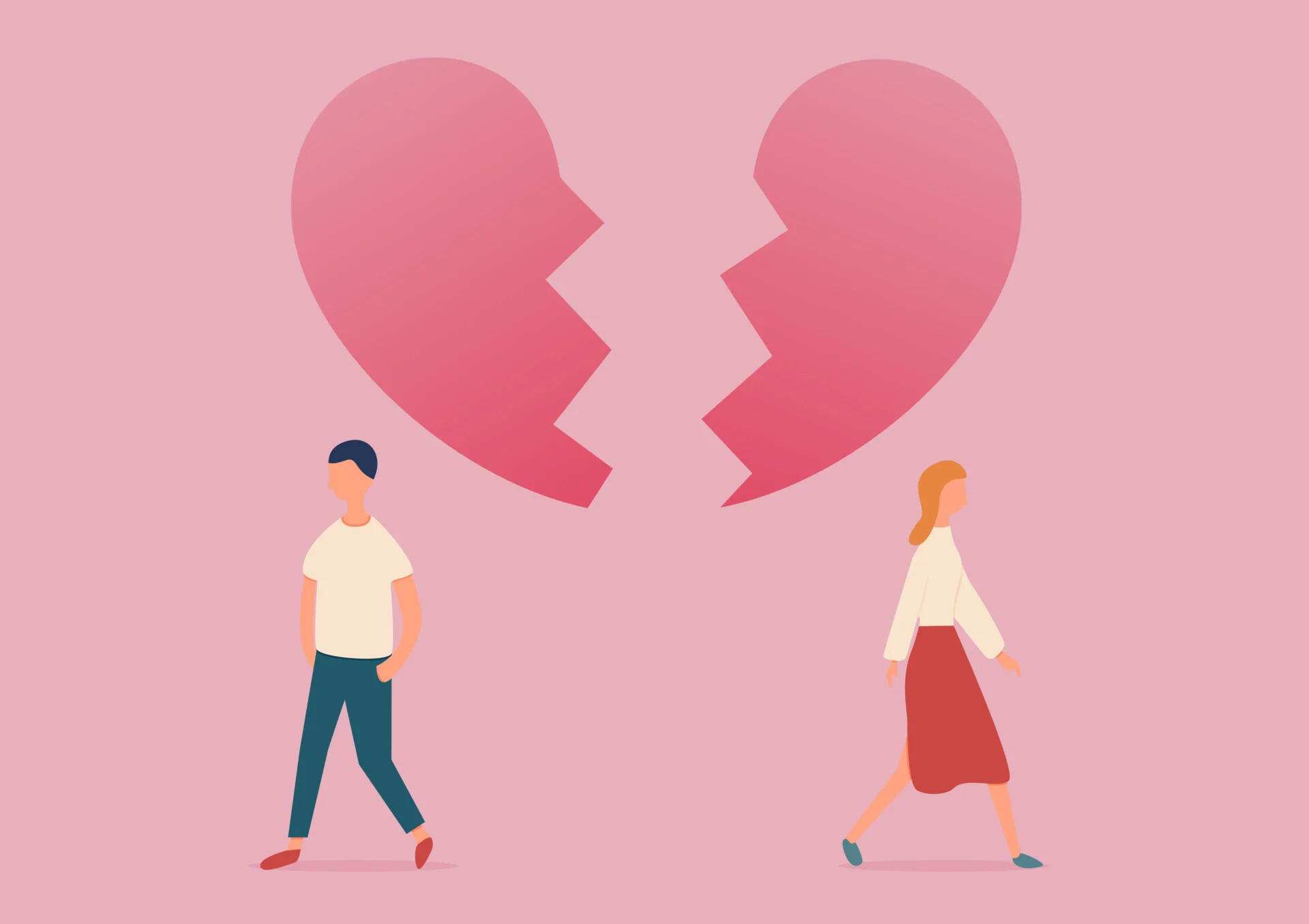 Image illustration of two lovers asides with a broken heart between them